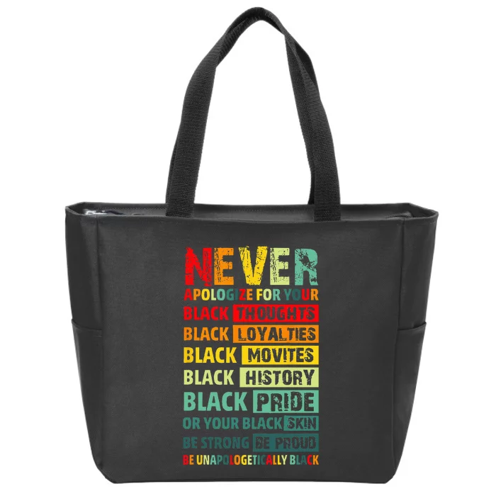 Never Apologize For Your Blackness Black History Juneteenth Zip Tote Bag