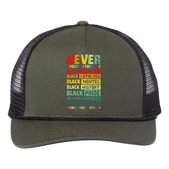 Never Apologize For Your Blackness Black History Juneteenth Retro Rope Trucker Hat Cap