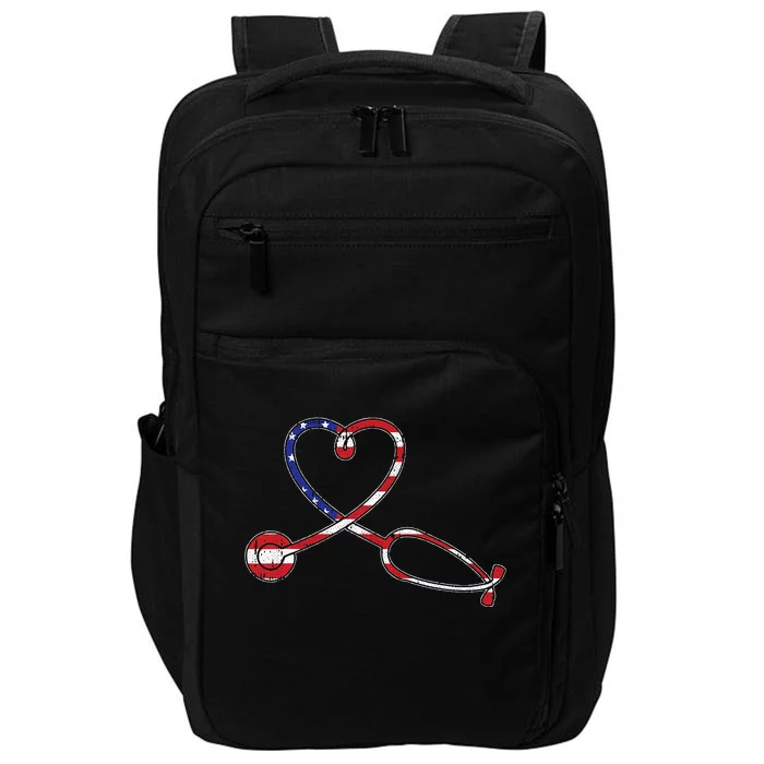 Nurse American Flag 4th Of July Heart Patriotic RN Nursing Impact Tech Backpack