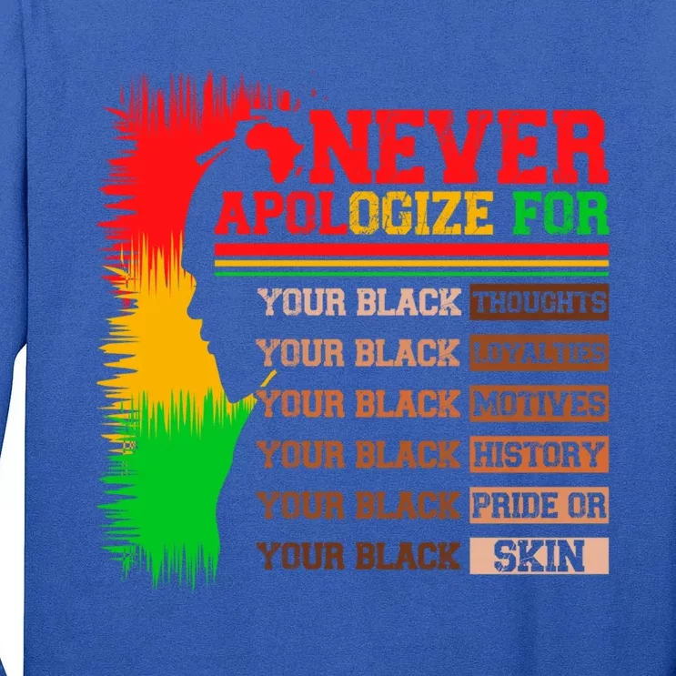 Never Apologize For Your Blackness Juneteenth Black History Funny Gift Tall Long Sleeve T-Shirt