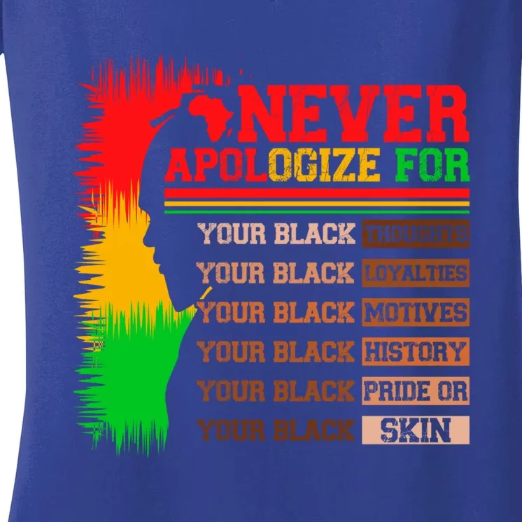 Never Apologize For Your Blackness Juneteenth Black History Funny Gift Women's V-Neck T-Shirt