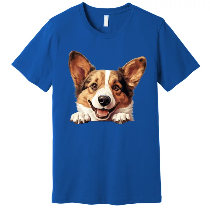 Nice And Funny Peeking Dog Cardigan Welsh Corgi Cute Gift Premium T-Shirt