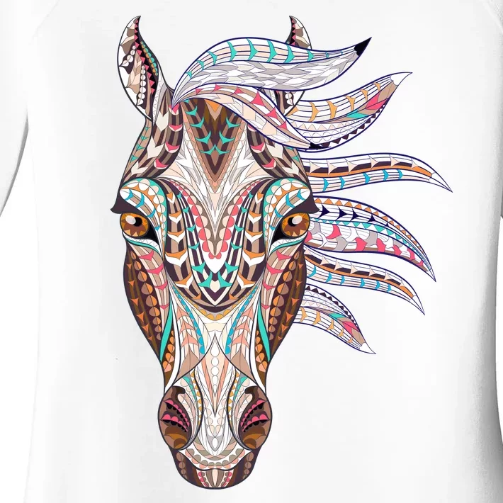 Native American Geometric Horse Women's Perfect Tri Tunic Long Sleeve Shirt