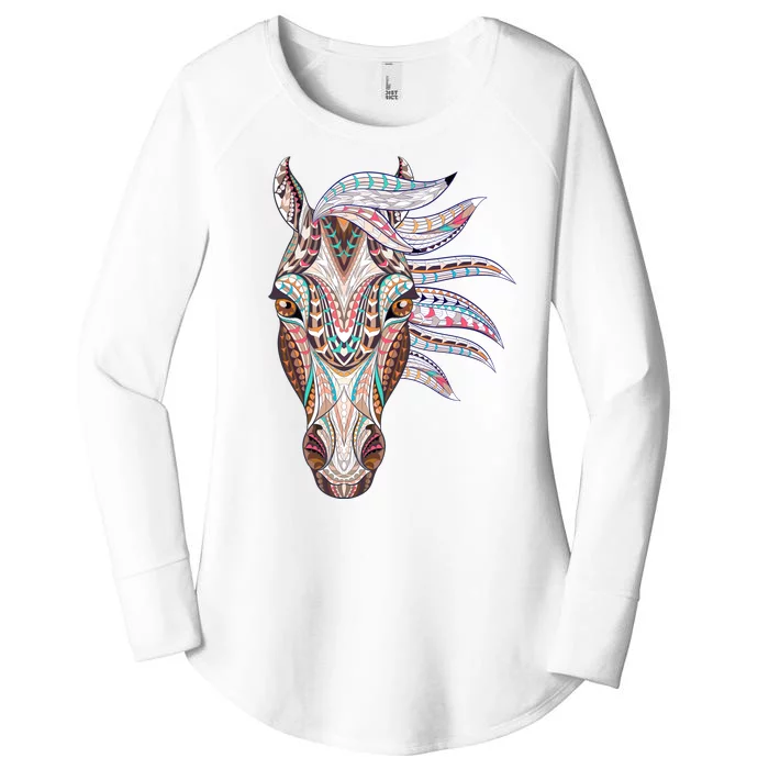 Native American Geometric Horse Women's Perfect Tri Tunic Long Sleeve Shirt