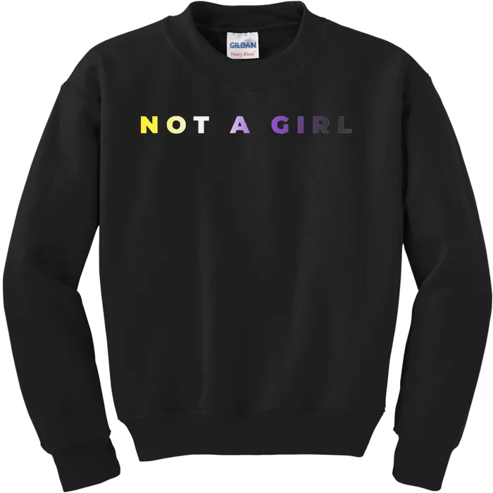 Not A Girl Subtle Flag Enby Pride Queer Lgbt Kids Sweatshirt