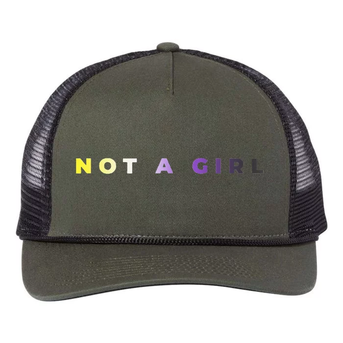 Not A Girl Subtle Flag Enby Pride Queer Lgbt Retro Rope Trucker Hat Cap