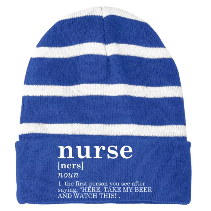 Nurse Appreciation Gift Funny Definition Nursing Rn Gift Striped Beanie with Solid Band