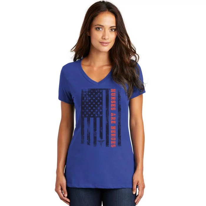 Nurses Are Heroes Americana Cute Gift Women's V-Neck T-Shirt