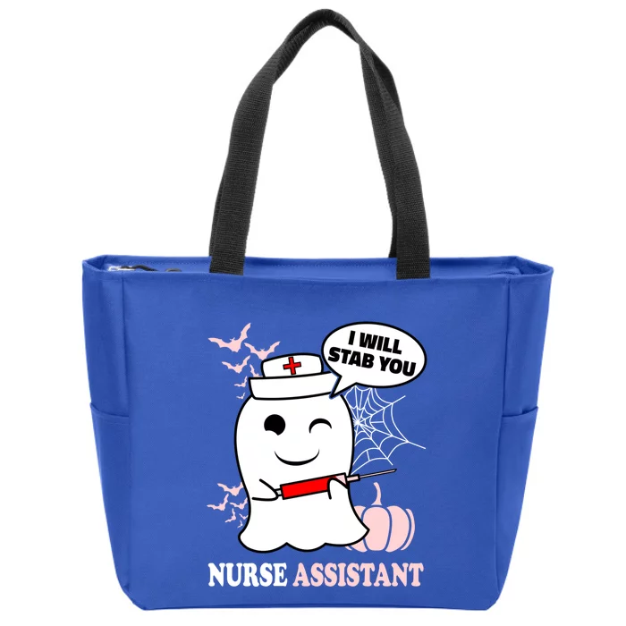 Nurse Assistant Halloween I Will Stab You Funny Ghost Great Gift Zip Tote Bag