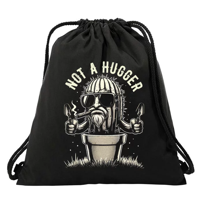 Not A Hugger Funny Vintage Cactus Sarcastic Drawstring Bag