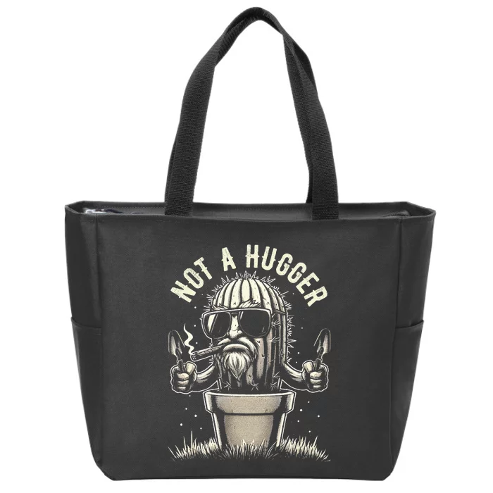 Not A Hugger Funny Vintage Cactus Sarcastic Zip Tote Bag