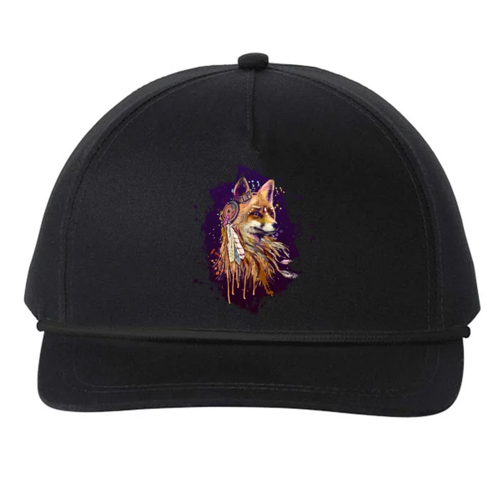 Native American Head Dress Fox Paint Splatter Snapback Five-Panel Rope Hat