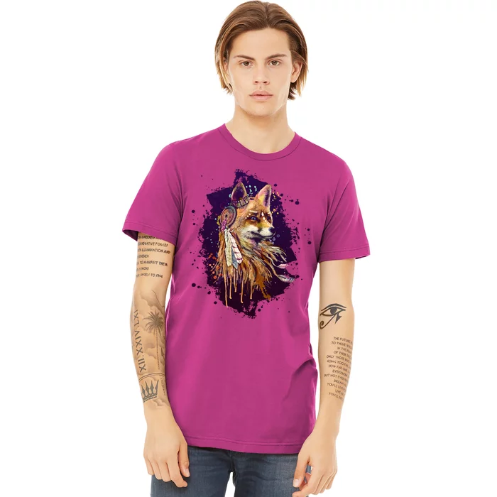 Native American Head Dress Fox Paint Splatter Premium T-Shirt