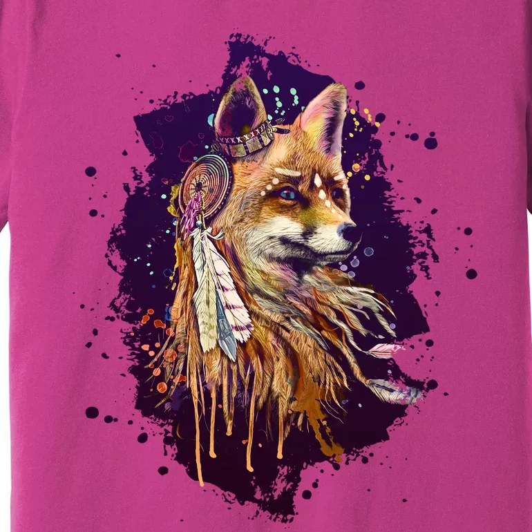 Native American Head Dress Fox Paint Splatter Premium T-Shirt