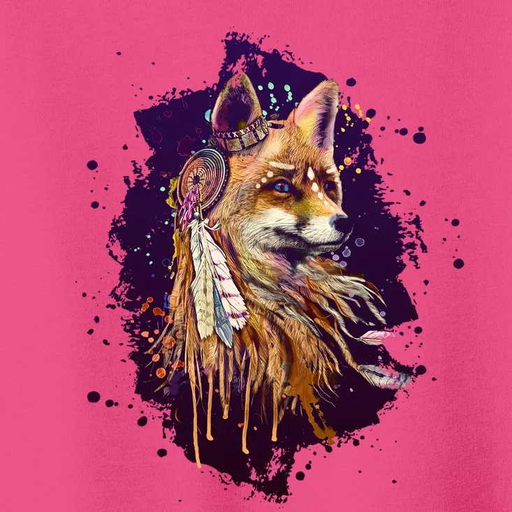 Native American Head Dress Fox Paint Splatter Toddler T-Shirt