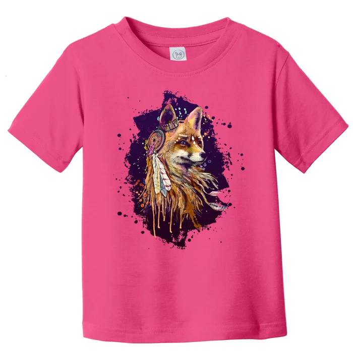 Native American Head Dress Fox Paint Splatter Toddler T-Shirt