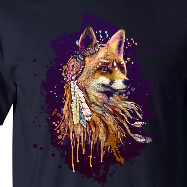 Native American Head Dress Fox Paint Splatter Tall T-Shirt