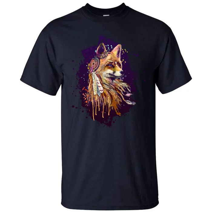 Native American Head Dress Fox Paint Splatter Tall T-Shirt