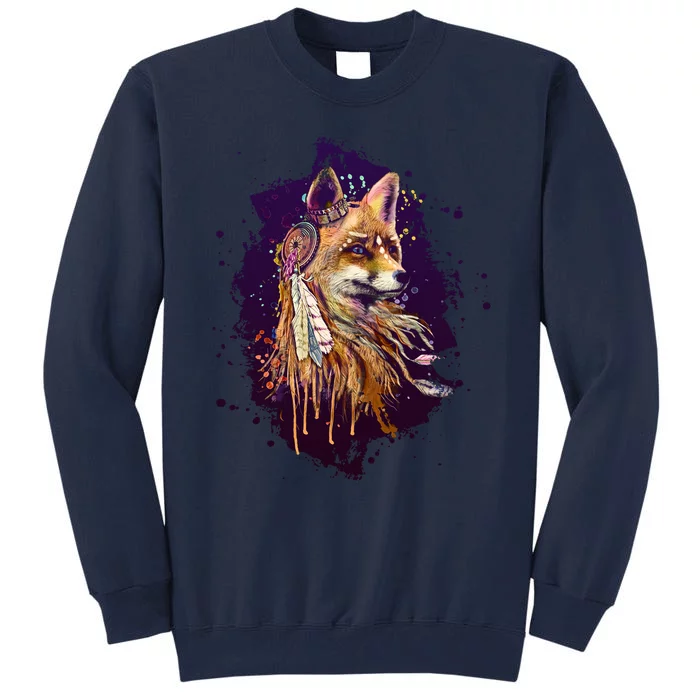 Native American Head Dress Fox Paint Splatter Tall Sweatshirt