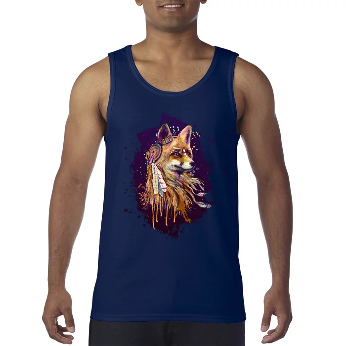 Native American Head Dress Fox Paint Splatter Tank Top