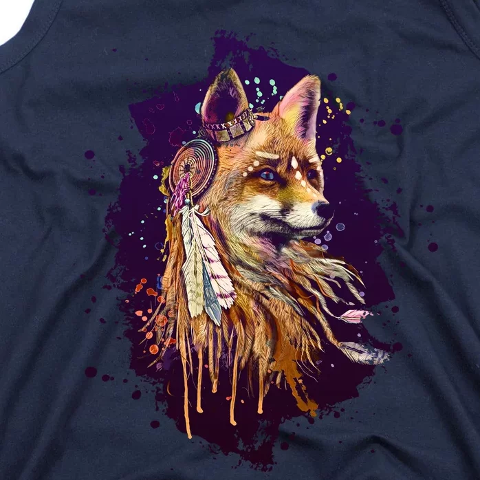 Native American Head Dress Fox Paint Splatter Tank Top