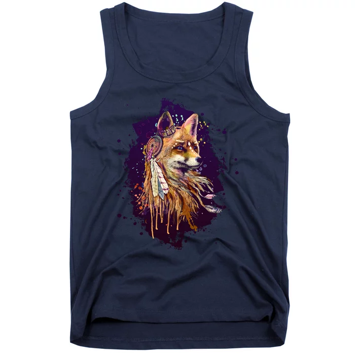 Native American Head Dress Fox Paint Splatter Tank Top