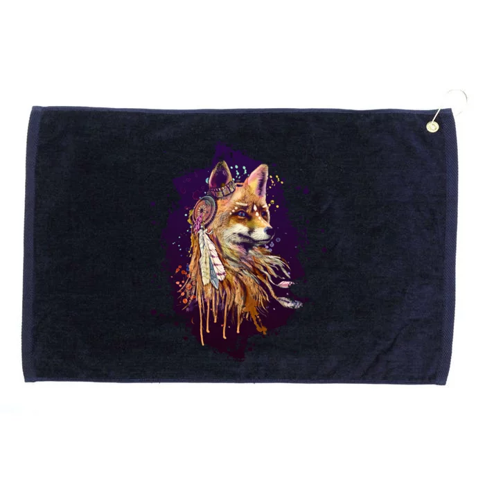 Native American Head Dress Fox Paint Splatter Grommeted Golf Towel