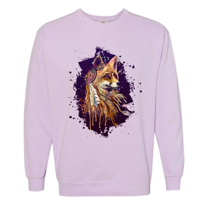 Native American Head Dress Fox Paint Splatter Garment-Dyed Sweatshirt