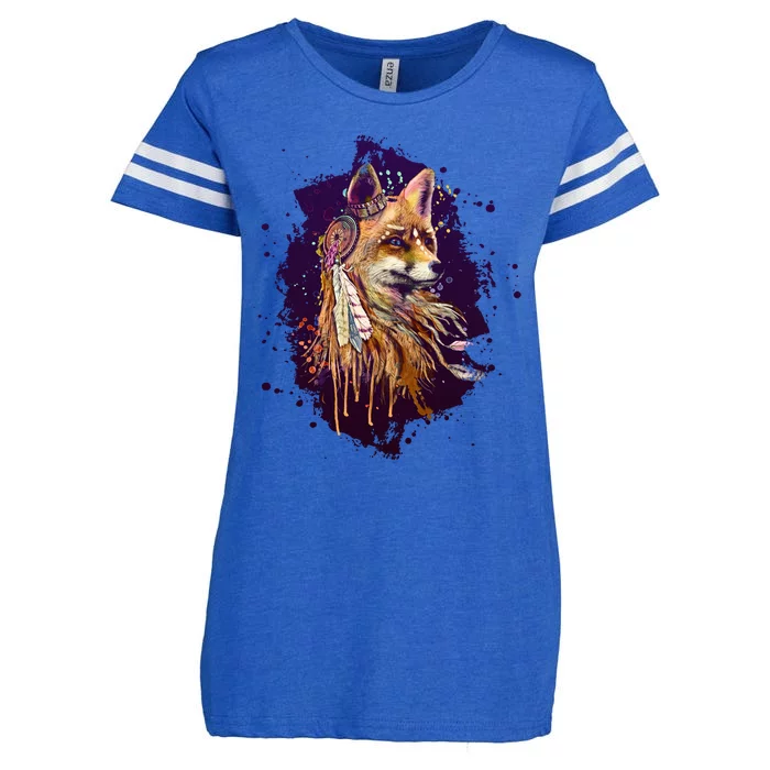 Native American Head Dress Fox Paint Splatter Enza Ladies Jersey Football T-Shirt