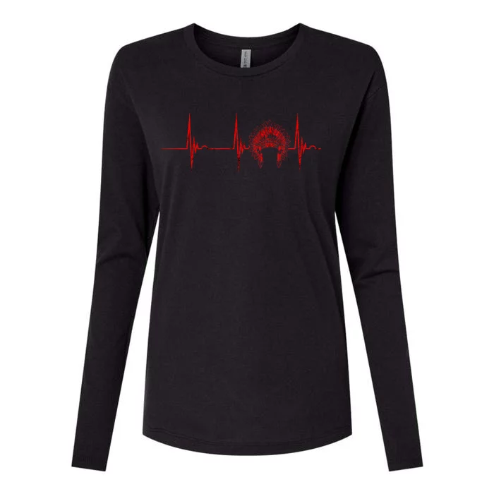 Native American Headdress Indian Chief Heartbeat Ekg Pulse Womens Cotton Relaxed Long Sleeve T-Shirt