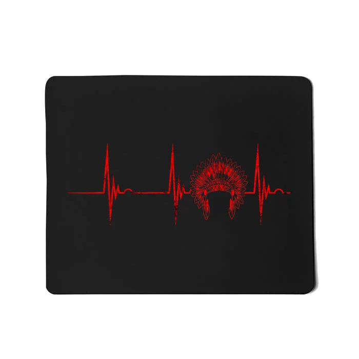 Native American Headdress Indian Chief Heartbeat Ekg Pulse Mousepad