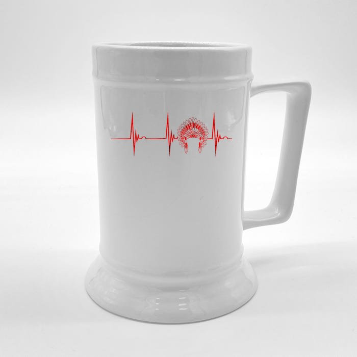 Native American Headdress Indian Chief Heartbeat Ekg Pulse Front & Back Beer Stein