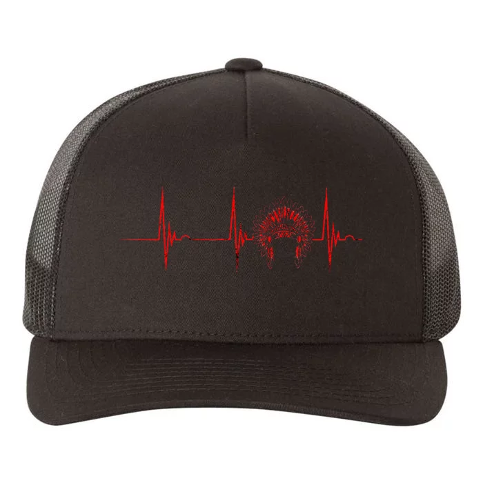 Native American Headdress Indian Chief Heartbeat EKG Pulse Yupoong Adult 5-Panel Trucker Hat