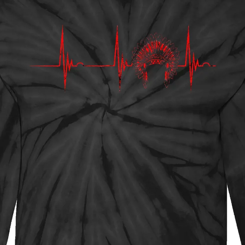 Native American Headdress Indian Chief Heartbeat EKG Pulse Tie-Dye Long Sleeve Shirt