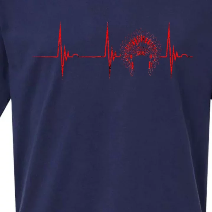 Native American Headdress Indian Chief Heartbeat EKG Pulse Sueded Cloud Jersey T-Shirt