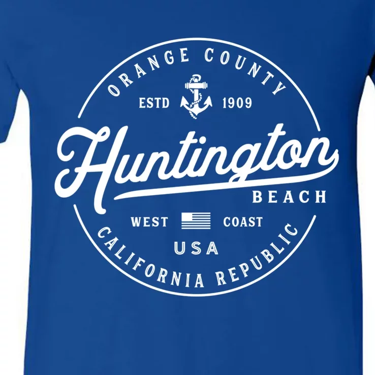 Nautical Anchor Huntington Beach California Travel Vacation Gift V-Neck T-Shirt