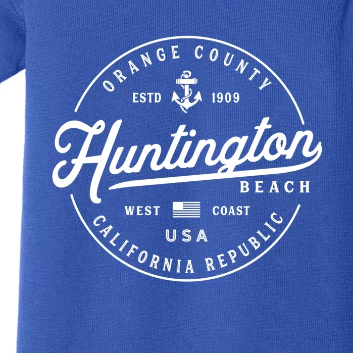 Nautical Anchor Huntington Beach California Travel Vacation Gift Baby Bodysuit