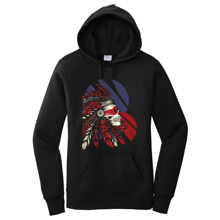 Native American Heritage Skull Headdress Native American Women's Pullover Hoodie