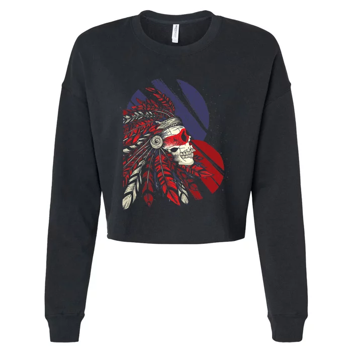 Native American Heritage Skull Headdress Native American Cropped Pullover Crew