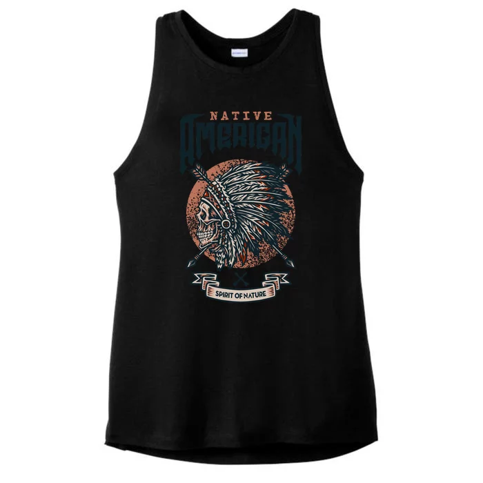 Native American Indian Chief Skull Ladies Tri-Blend Wicking Tank