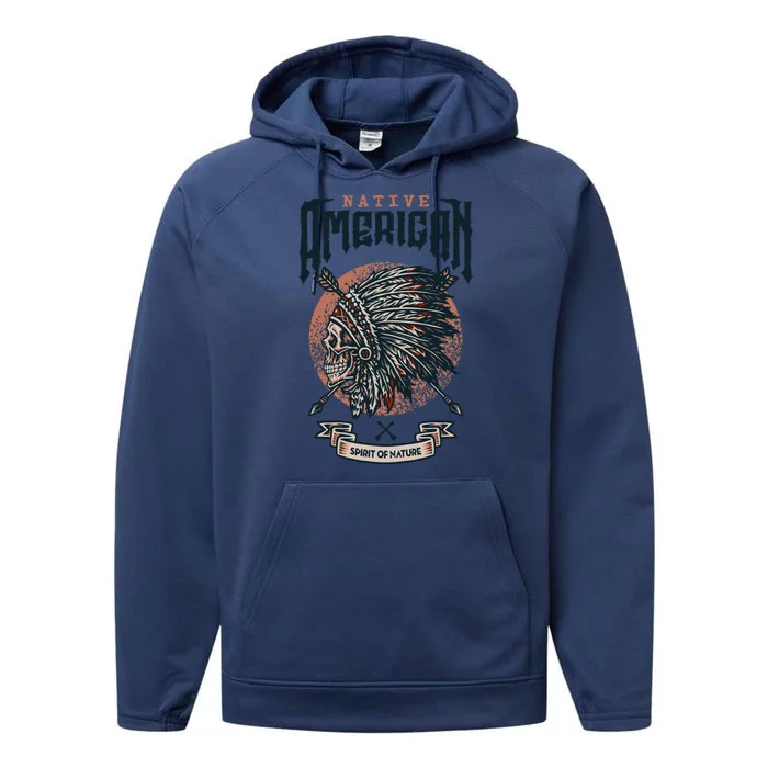 Native American Indian Chief Skull Performance Fleece Hoodie