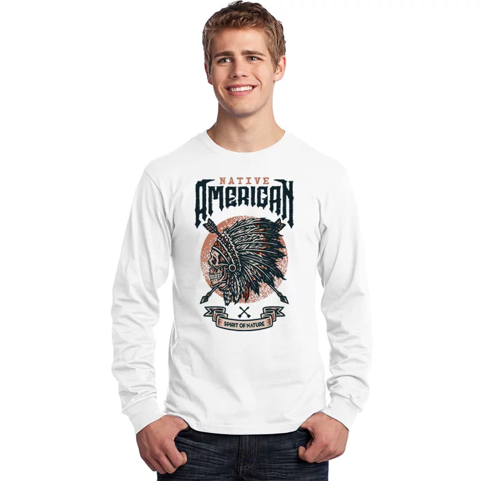 Native American Indian Chief Skull Long Sleeve Shirt