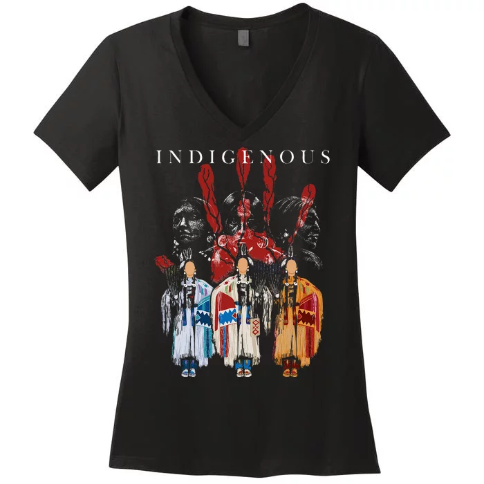 Native American Indigenous Red Hand Indian Blood Themed Women's V-Neck T-Shirt