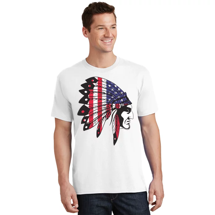 Native American Indian Chief American USA Flag 4th Of July T-Shirt