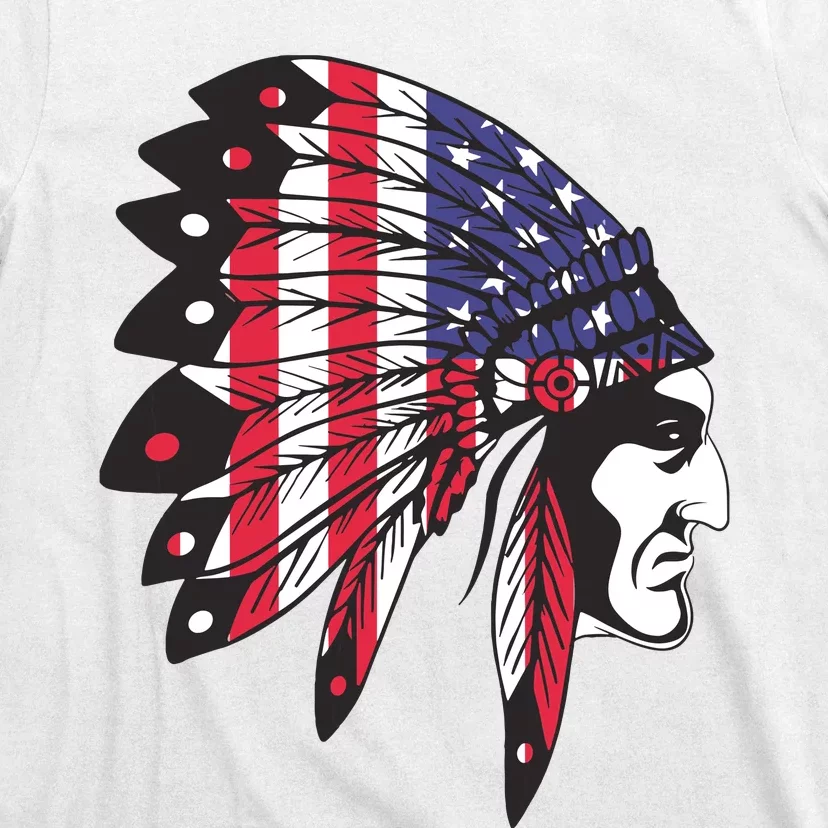 Native American Indian Chief American USA Flag 4th Of July T-Shirt