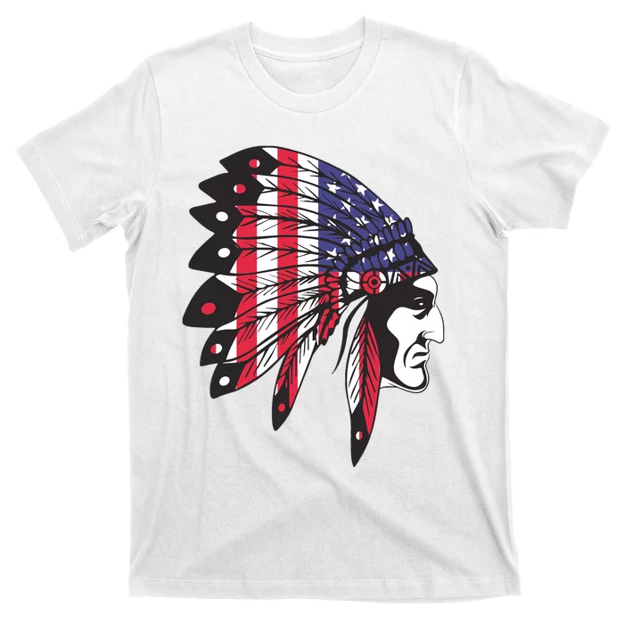 Native American Indian Chief American USA Flag 4th Of July T-Shirt