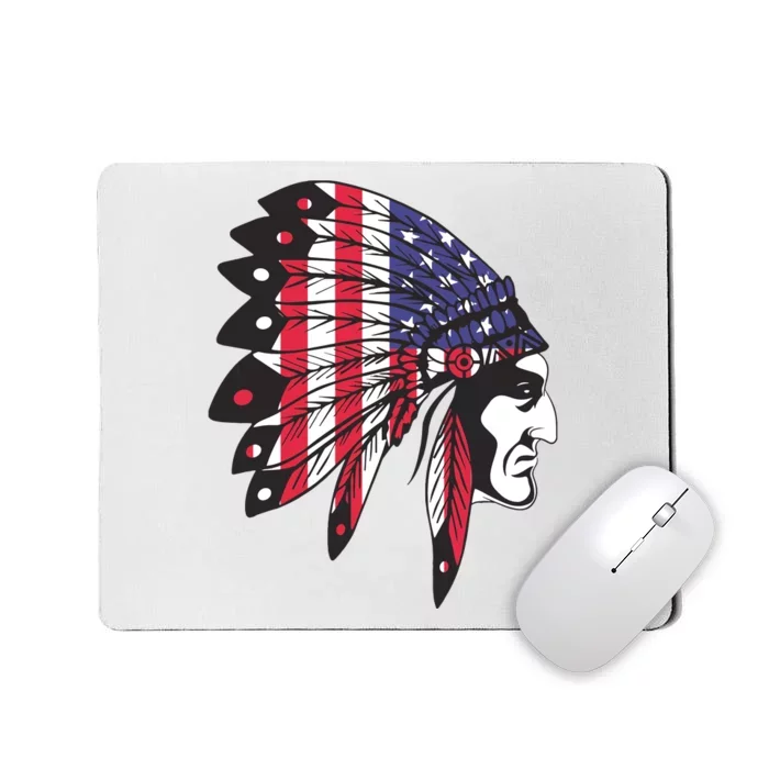 Native American Indian Chief American USA Flag 4th Of July Mousepad