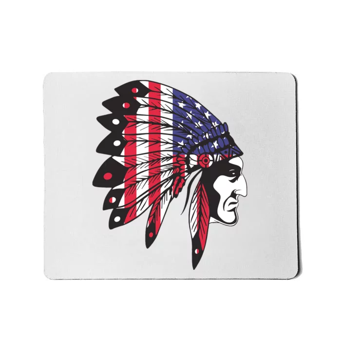 Native American Indian Chief American USA Flag 4th Of July Mousepad