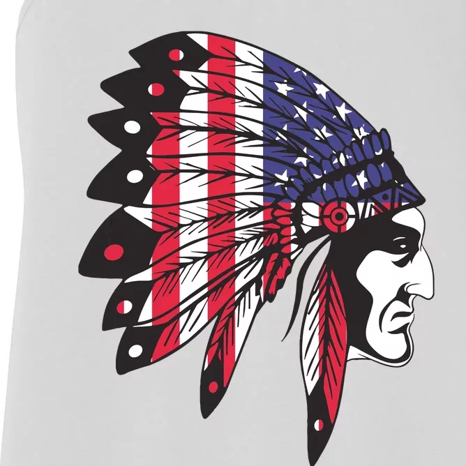 Native American Indian Chief American USA Flag 4th Of July Women's Racerback Tank