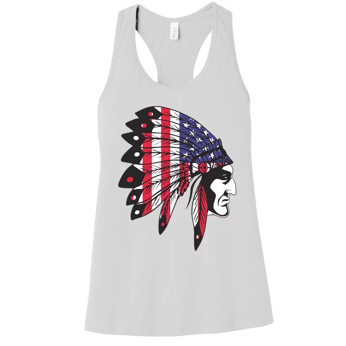 Native American Indian Chief American USA Flag 4th Of July Women's Racerback Tank